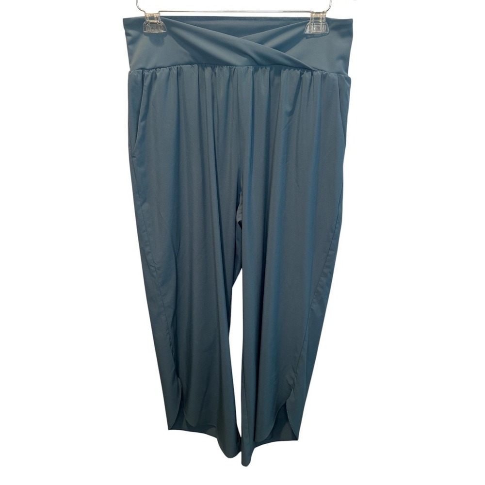 Halara Womens Teal Breezeful Crossover High Waist Crop Wide Leg Pants Large